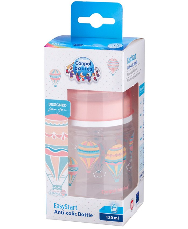 Canpol babies butelka szeroka antykolkowa 120ml PP EasyStart IN THE CLOUDS różowa